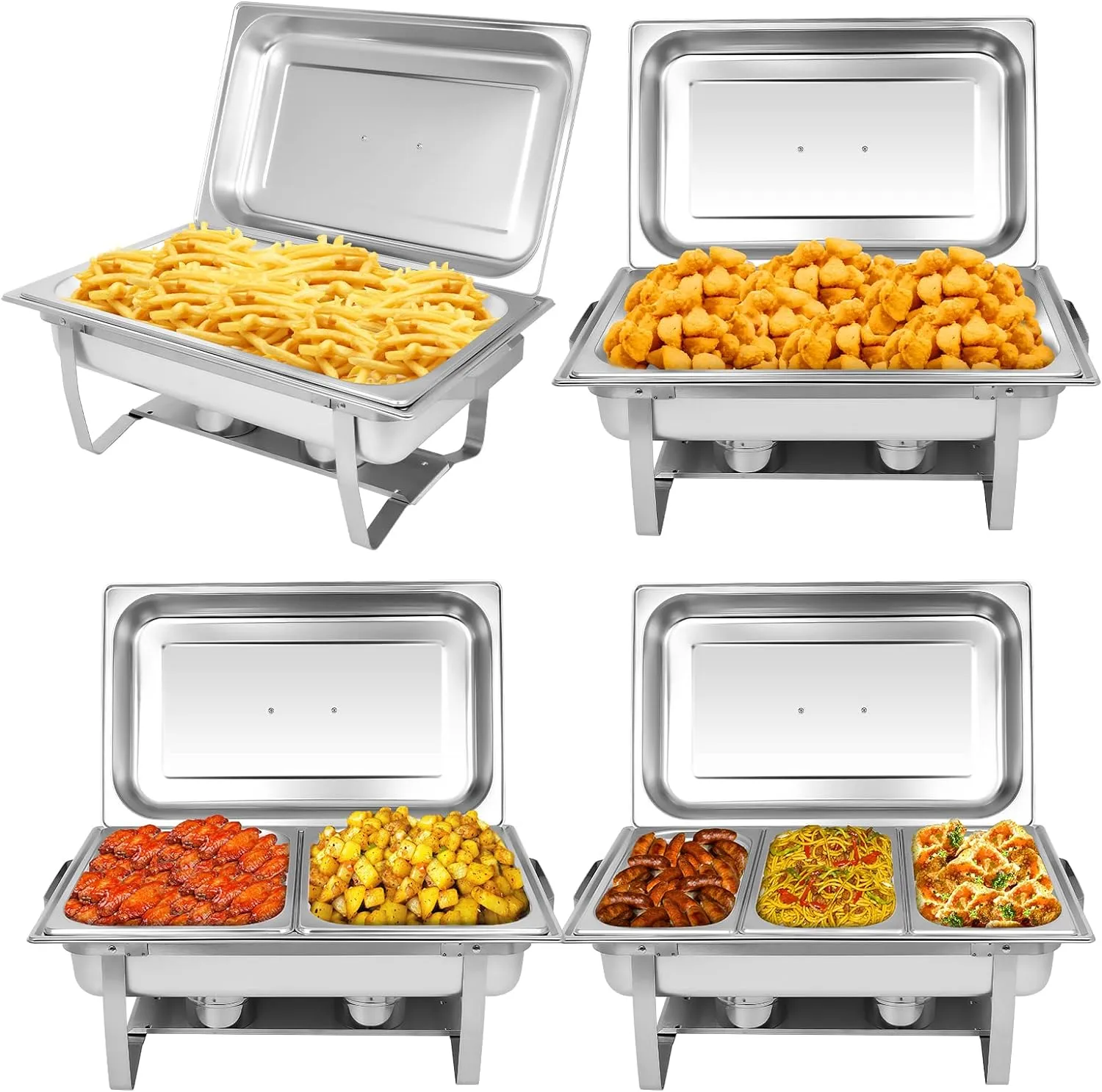 Chafing Dish Buffet Set[4 Pack] 8QT Stainless Steel Buffet Chafers,Catering Food Warmers Set With 7 Trays