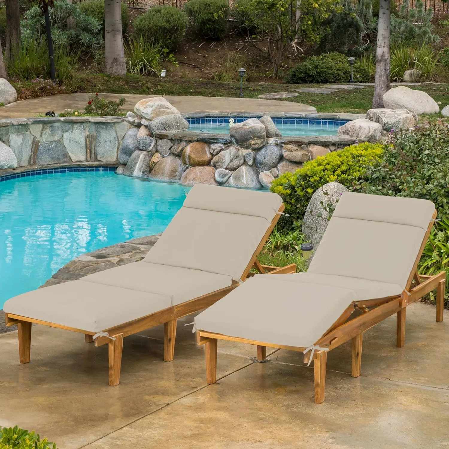 Chaise Lounge Cushion 72x21x3 Inch - Set of 2 Outdoor Lounge Chair Cushions, Lounger Pad Replacement with Fade-Resistant, Removable & Machine-Washable Covers, Ideal for Patio Chaise Chairs, Cream