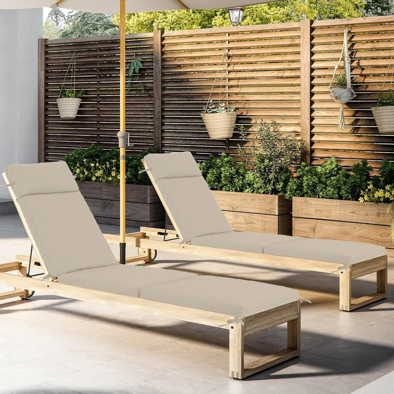Chaise Lounge Cushion 72x21x3 Inch - Set of 2 Outdoor Lounge Chair Cushions, Lounger Pad Replacement with Fade-Resistant, Removable & Machine-Washable Covers, Ideal for Patio Chaise Chairs, Cream