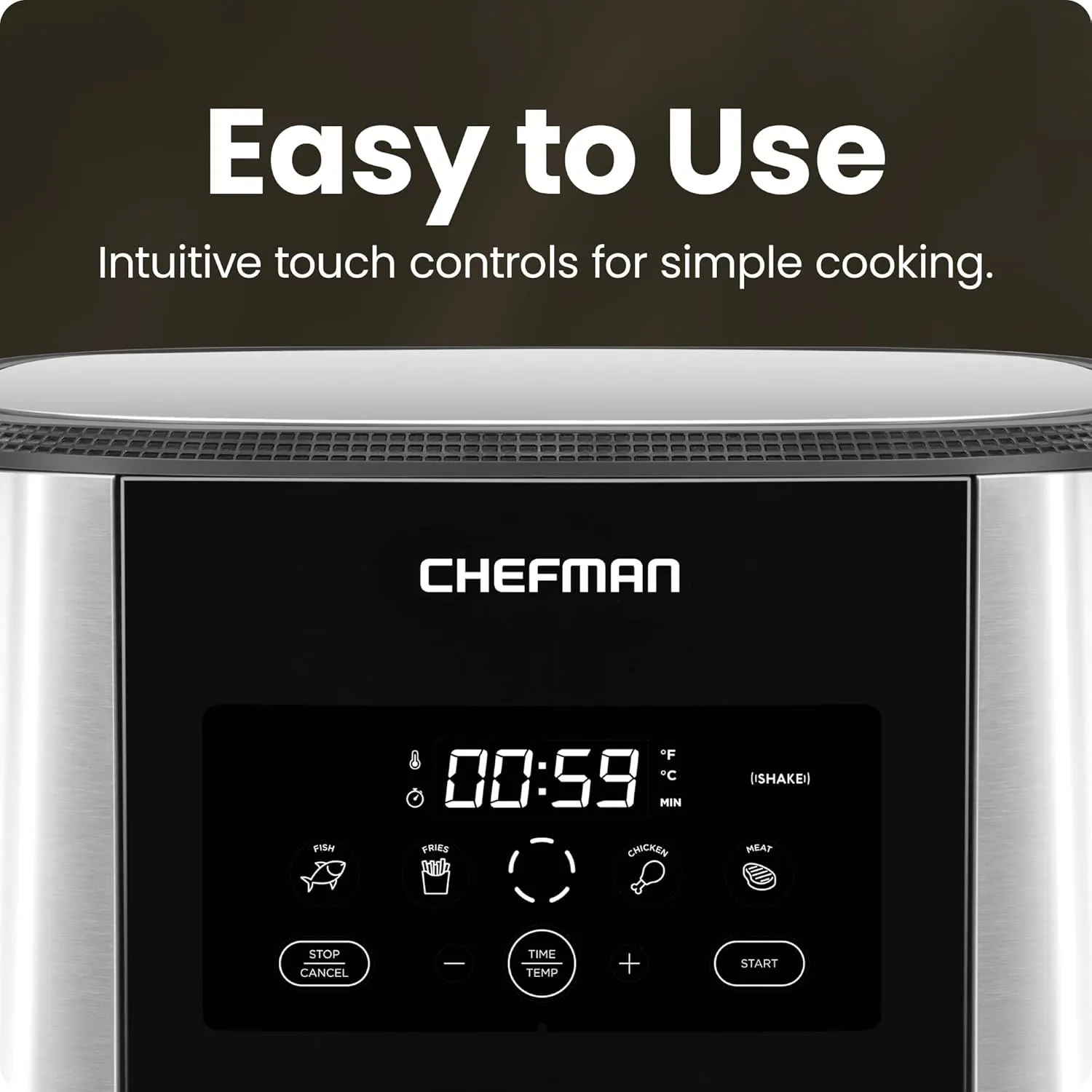 Chefman TurboFry® Touch Air Fryer, XL 8-Qt Family Size, One-Touch Digital Control Presets, French Fries, Chicken, Meat, Fish, Nonstick Dishwasher-Safe Parts, Automatic Shutoff, Stainless Steel