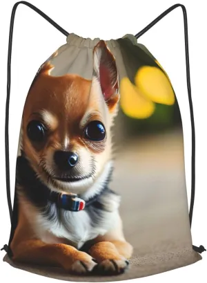 Chihuahua Dog 1 Drawstring Cinch Backpack Polyester Sack Pack String Bag For Hiking Camping Adventure