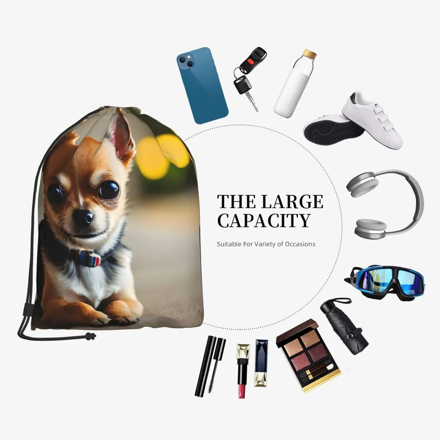 Chihuahua Dog 1 Drawstring Cinch Backpack Polyester Sack Pack String Bag For Hiking Camping Adventure
