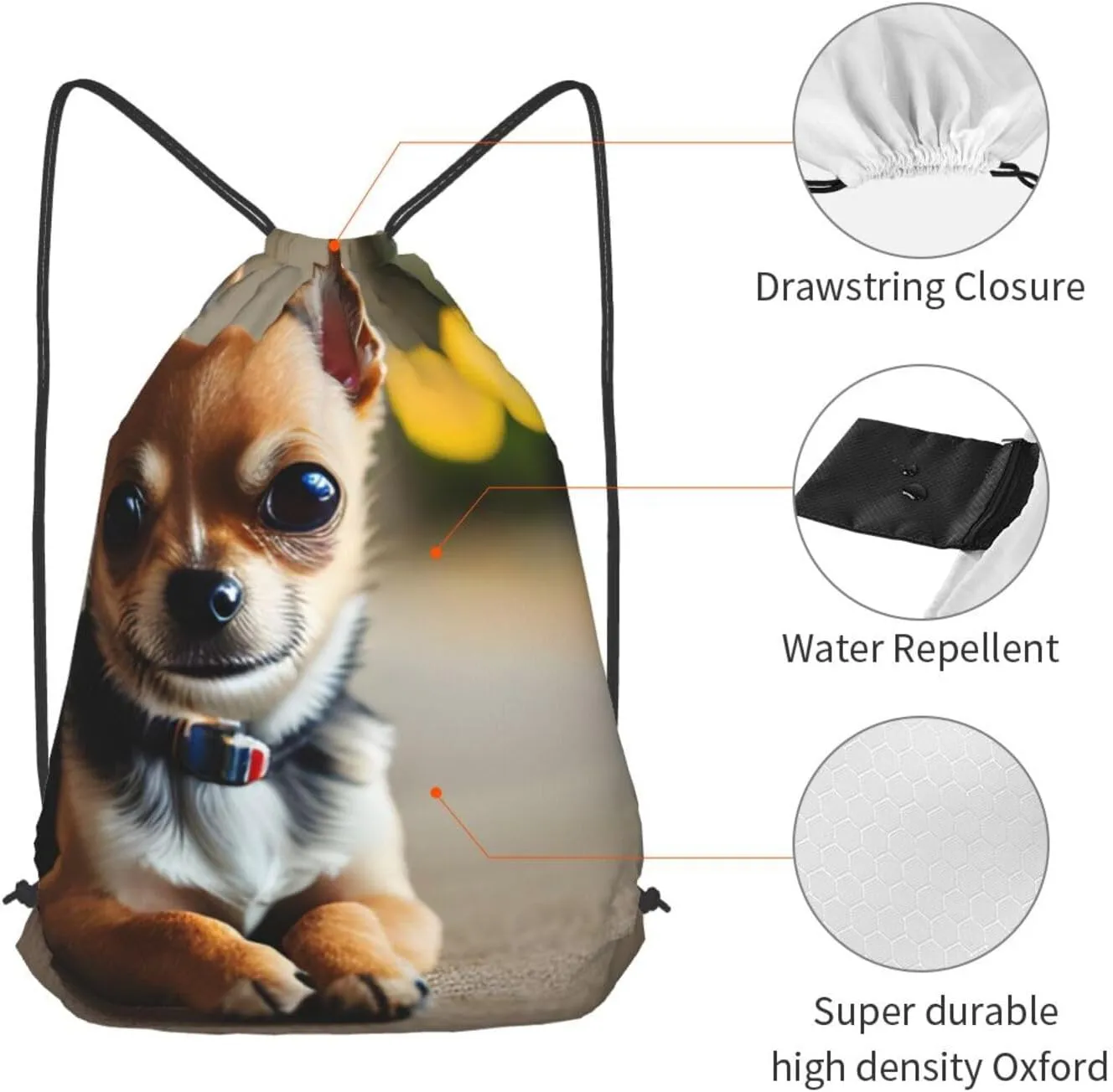 Chihuahua Dog 1 Drawstring Cinch Backpack Polyester Sack Pack String Bag For Hiking Camping Adventure