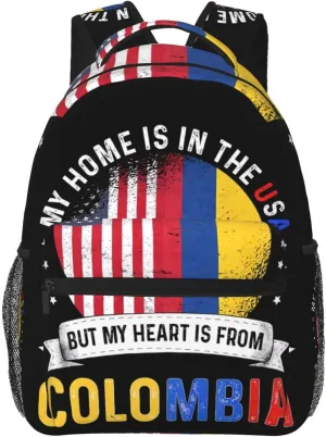 Colombian American Patriot Heart is from Colombia Flag Backpack Casual Laptop Backpack Double Shoulder Bag Lightweight Backpack For Women Men Travel