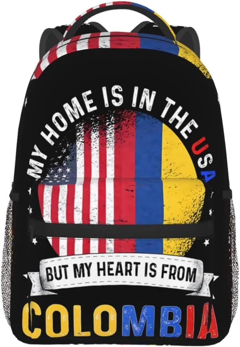 Colombian American Patriot Heart is from Colombia Flag Backpack Casual Laptop Backpack Double Shoulder Bag Lightweight Backpack For Women Men Travel