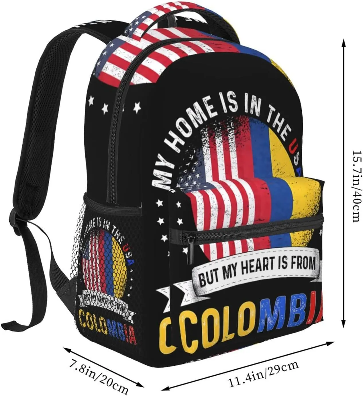 Colombian American Patriot Heart is from Colombia Flag Backpack Casual Laptop Backpack Double Shoulder Bag Lightweight Backpack For Women Men Travel