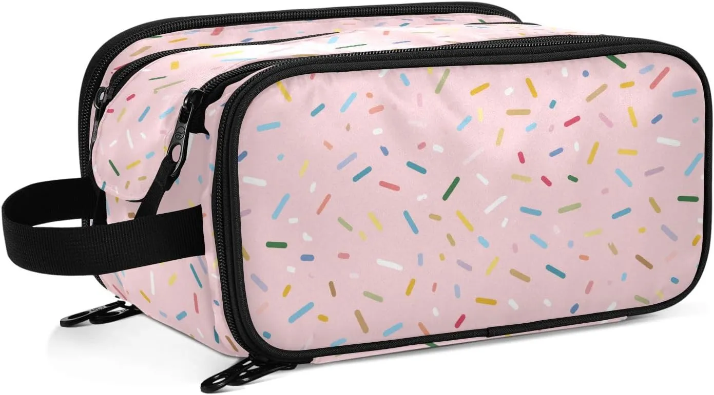 Color Sugar Granule Travel Toiletry Cosmetic Bag Lightweight Full Print Makeup Organizer with Compartments for Skincare Brushes Bathroom Essentials & Daily Travel Needs