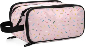Color Sugar Granule Travel Toiletry Cosmetic Bag Lightweight Full Print Makeup Organizer with Compartments for Skincare Brushes Bathroom Essentials & Daily Travel Needs
