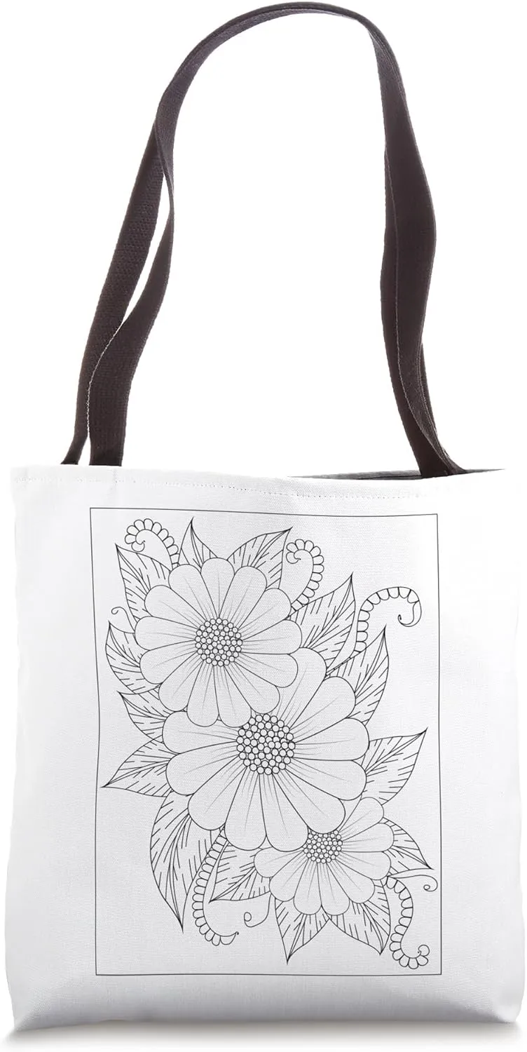 Color your Floral Bag Choose your Own Colors Coloring Adult Tote Bag