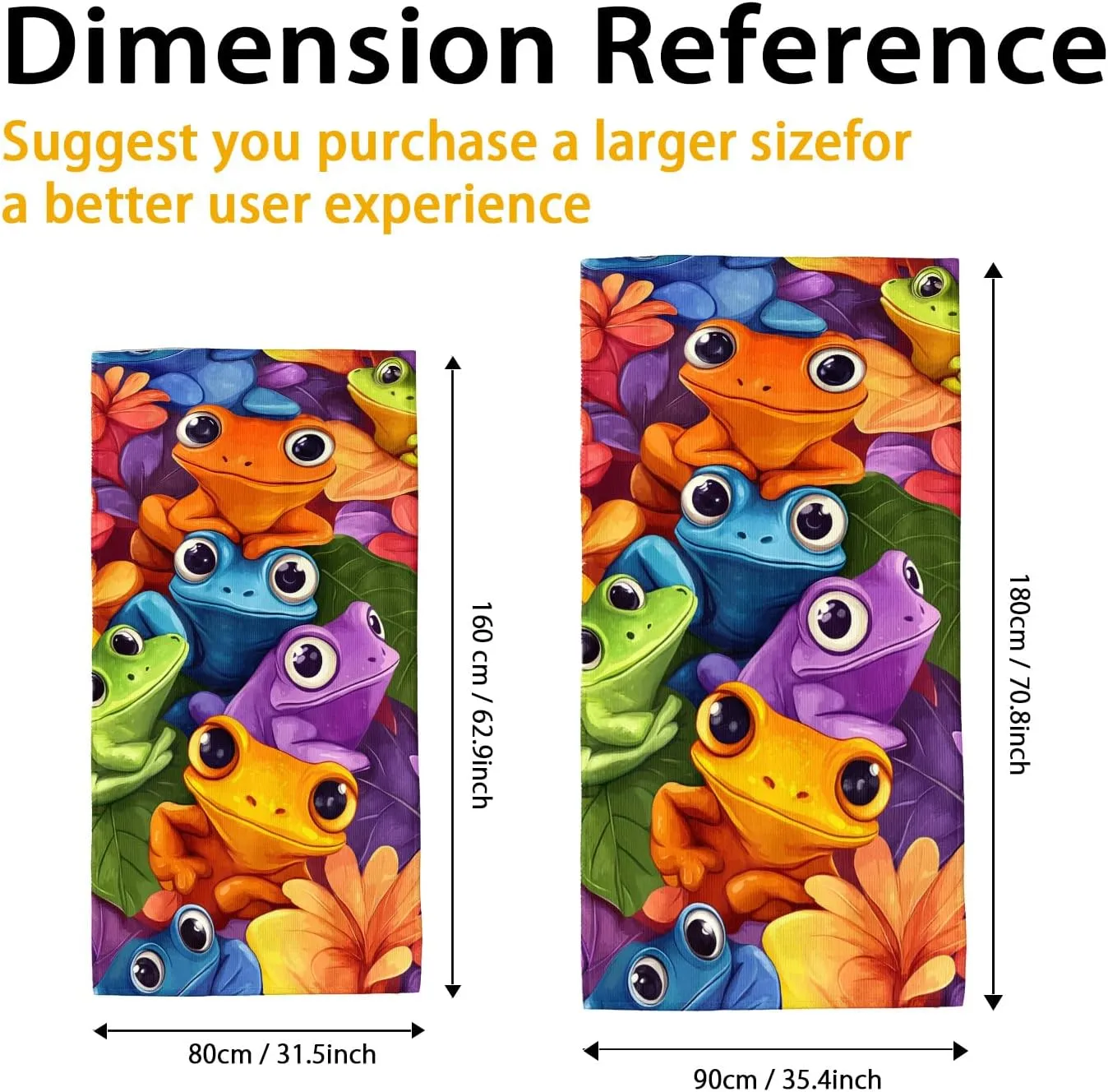 Colorful Frogs Microfiber Beach Towel Vibrant Tropical Amphibians Towel, Quick Dry Absorbent Soft Lightweight Sand Free Blanket, Vacation Pool Picnic Outdoor Essentials 70x35 Inch