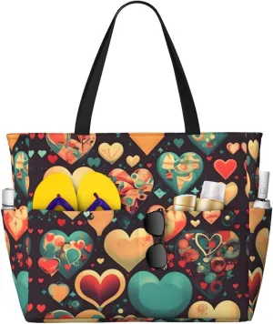 Colorful hearts portable travel bag large capacity luggage bag beach bag dry and wet separation gym bag lightweight