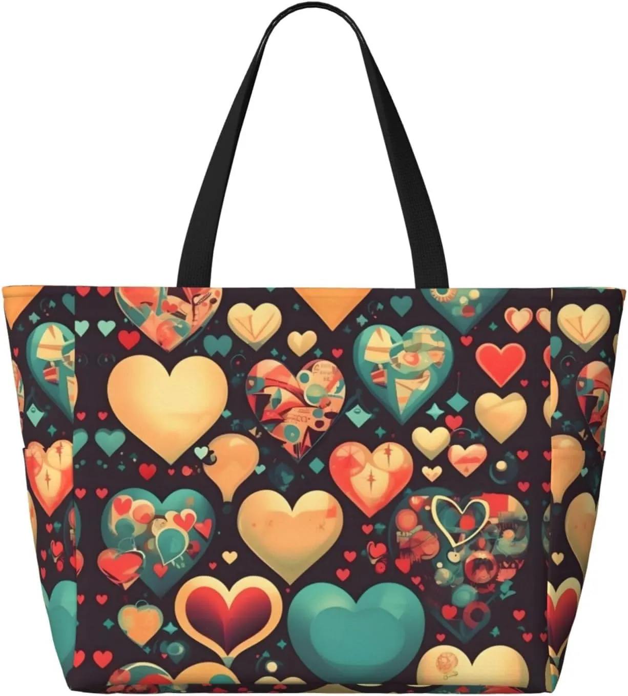 Colorful hearts portable travel bag large capacity luggage bag beach bag dry and wet separation gym bag lightweight
