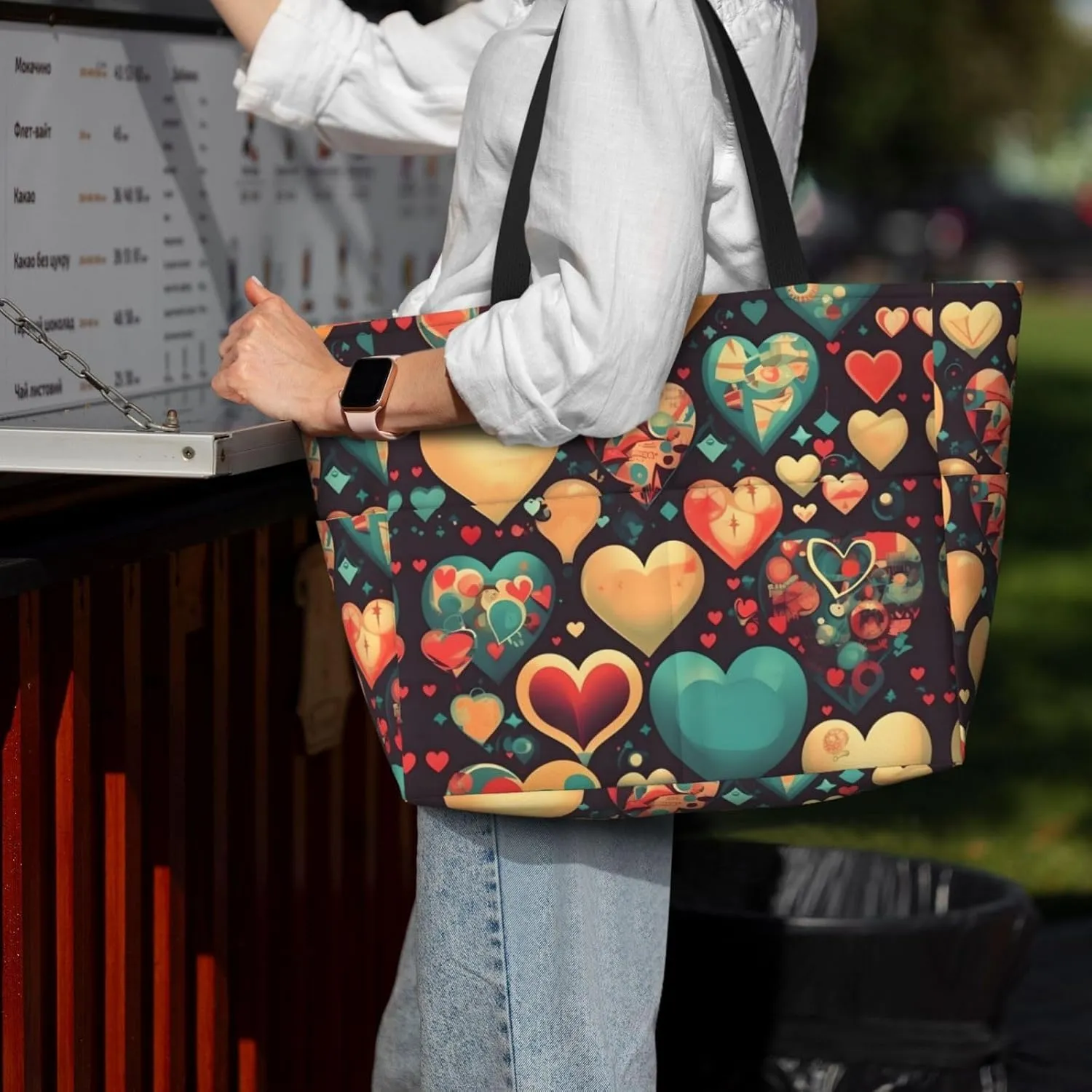 Colorful hearts portable travel bag large capacity luggage bag beach bag dry and wet separation gym bag lightweight