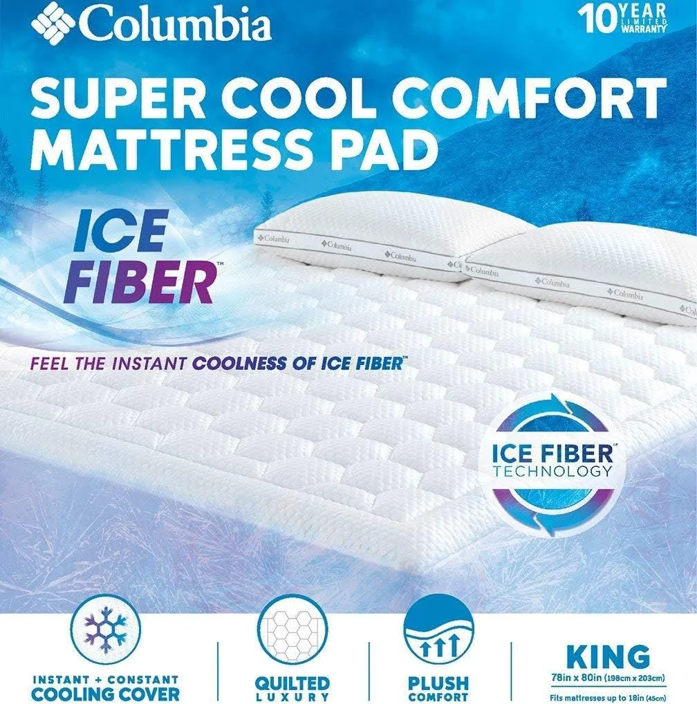 Columbia Sportswear Company Quilted Ice Fiber Cooling Mattress Pad – Deep Pocket Fitted Sheet Cover Stretches to fit 16”-18” Deep – Breathable & Hypo-allergenic Plush Bed Topper Protector- Twin Size