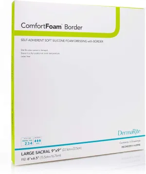 ComfortFoam Border Sacral - 9"x 9" - Self Adherent, Soft Silicone Foam Dressing - for Full and Thick Exuding Wounds, Showerproof, Provides Thermal Insulation
