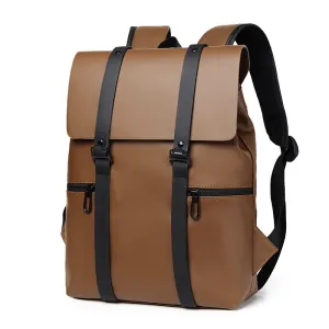 Commuter Backpack Men's PU Leather Waterproof Large Capacity Student Schoolbag Business Lightweight Notebook Backpack Travel Backpack