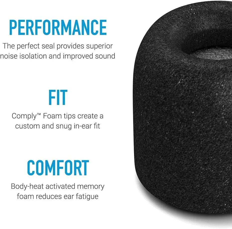 Comply 500 Core Series | Memory Foam Replacement IEM Ear Tips for KZ, Moondrop, FiiO Sennheiser & More | Superior Noise Isolation, Ultimate Comfort, Secure Fit | Black (S/M/L) (3 Pairs)