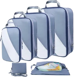 Compression Packing Cubes Set of 6, Travel Luggage Organizer for Suitcase, Packing Organizers for Travel Accessories, Breathable See Through Mesh, Durable Lightweight with Shoe Bags