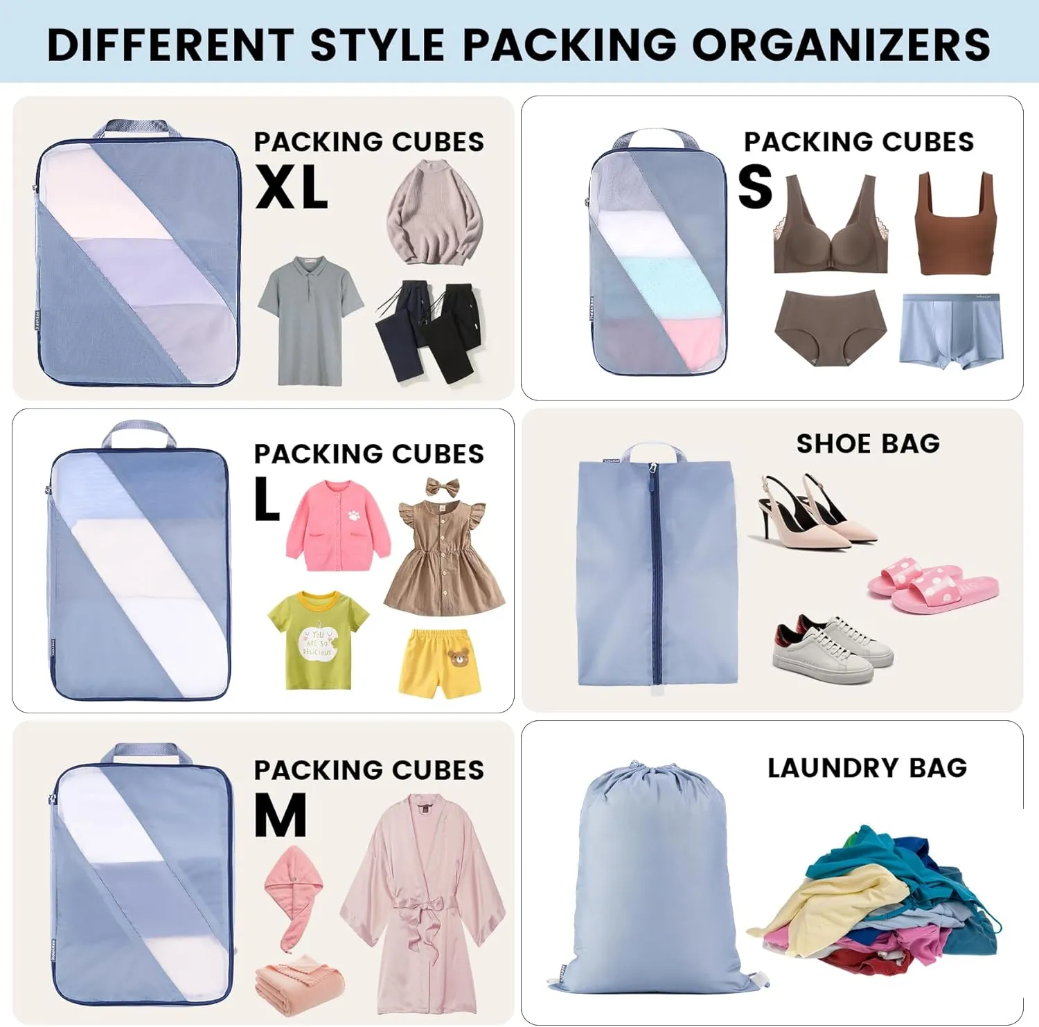 Compression Packing Cubes Set of 6, Travel Luggage Organizer for Suitcase, Packing Organizers for Travel Accessories, Breathable See Through Mesh, Durable Lightweight with Shoe Bags