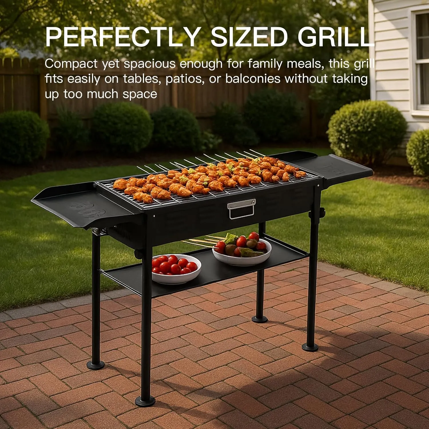 comzenz 35’’ Portable Charcoal Grill Folding BBQ Grill for Outdoor Grilling Cooking Camping Hiking Picnics Tailgating Backpacking Party, With Storage Bag & Non-Stick Frying Pan, Matte Black