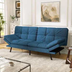 Convertible Futon Sofa Couch,Memory Foam Futon Couch Bed,Loveseat Sleeper Sofa Bed,Linen Fabric Small Splitback Modern Folding Sofa Bed for Living Room,Office,Apartment,Navy Blue