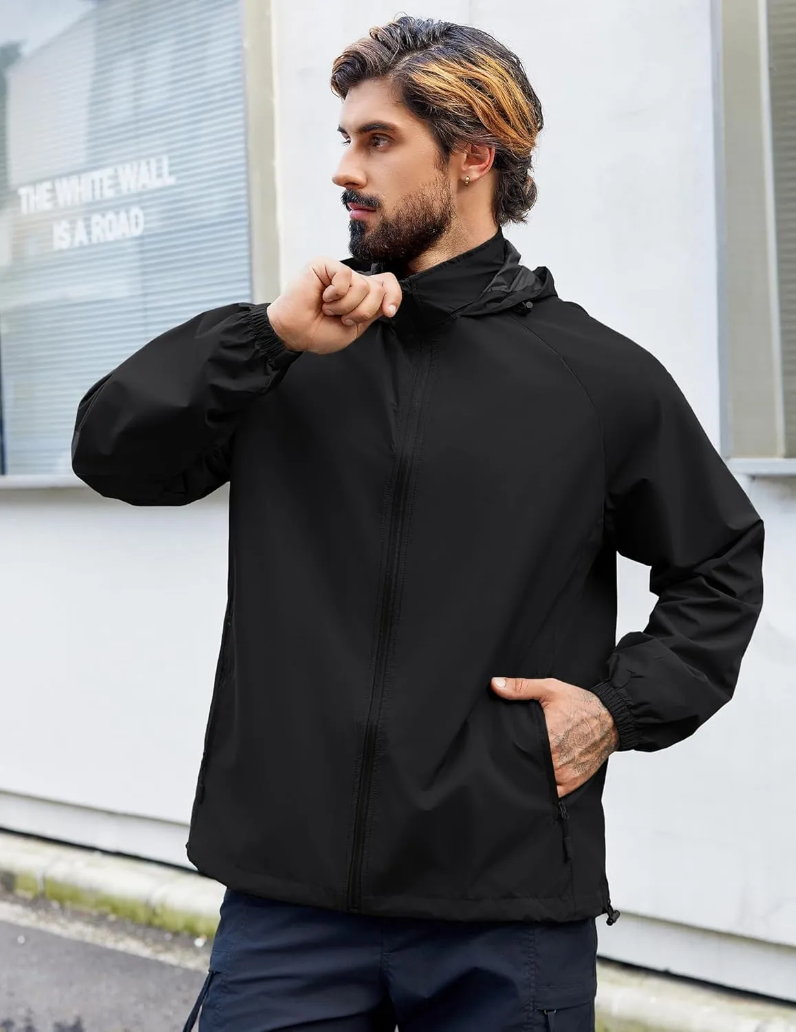 COOFANDY Mens Rain Jacket Waterproof Lightweight Raincoat Packable Rain Shell Jacket With Hood for Golf Hiking Running