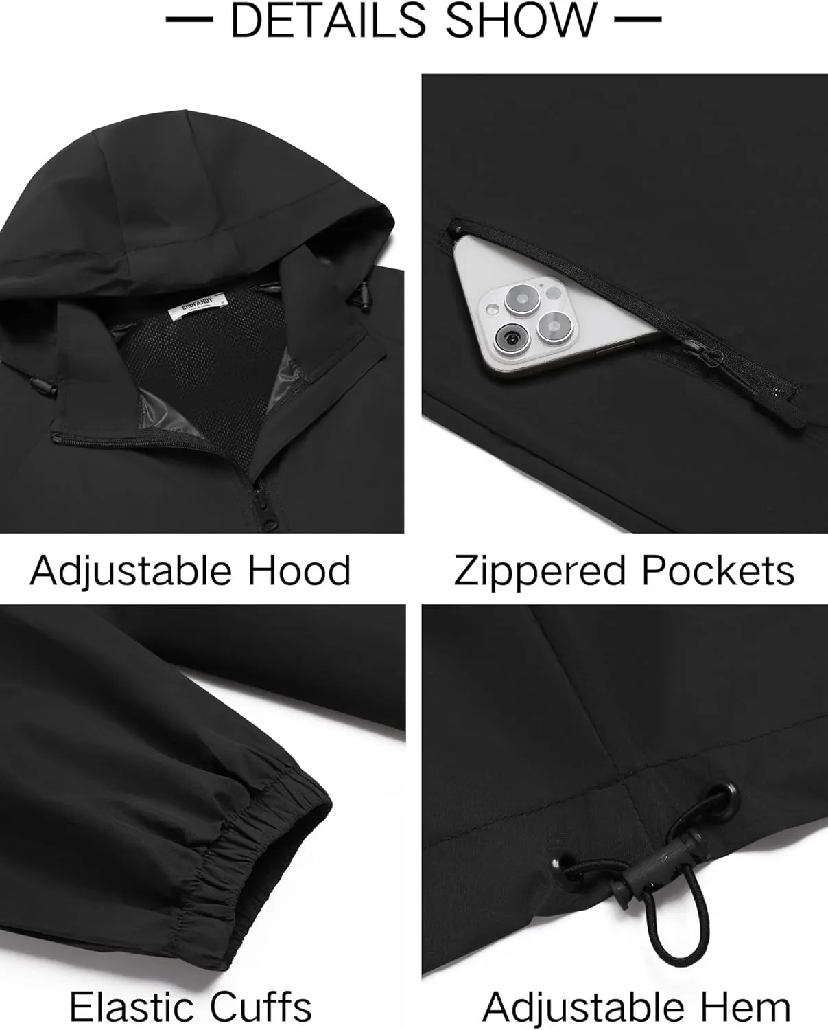COOFANDY Mens Rain Jacket Waterproof Lightweight Raincoat Packable Rain Shell Jacket With Hood for Golf Hiking Running