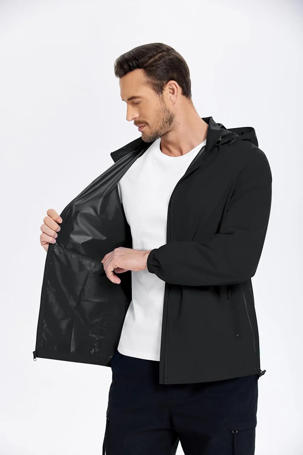 COOFANDY Mens Rain Jacket Waterproof Lightweight Raincoat Packable Rain Shell Jacket With Hood for Golf Hiking Running