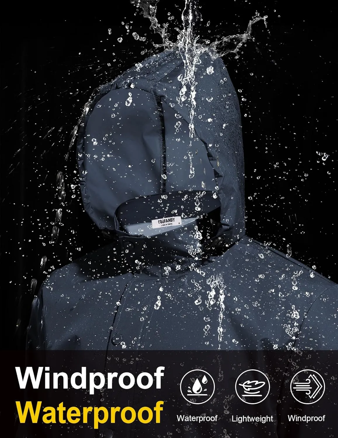 COOFANDY Men's Rain Jacket Waterproof Packable Raincoat Lightweight Rain Shell Hood Travel Golf Hiking Cycling Zip Pockets