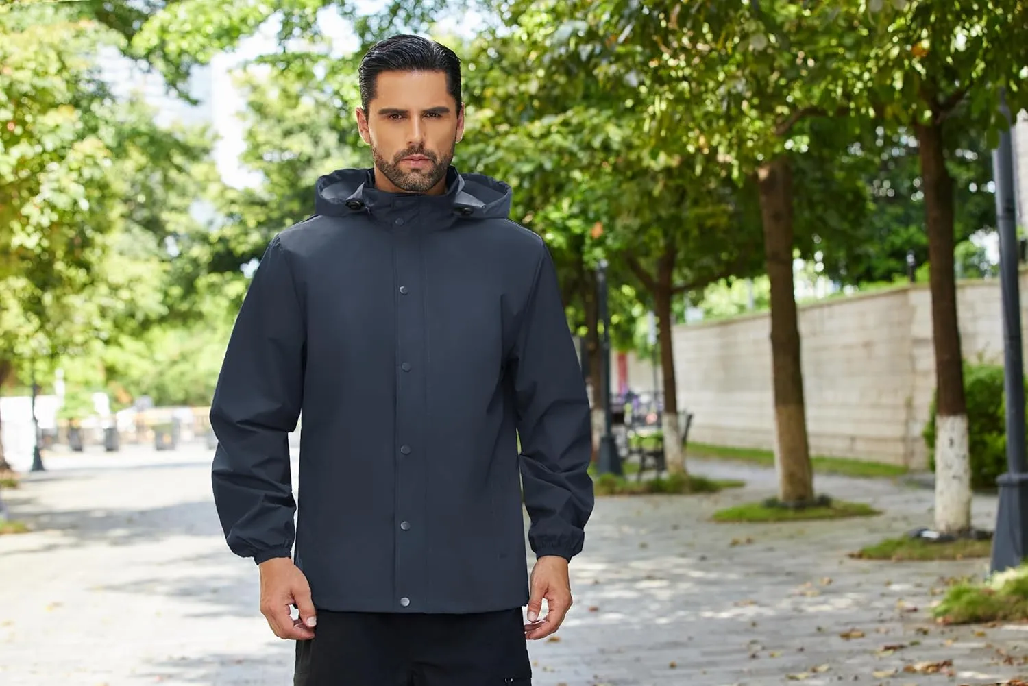 COOFANDY Men's Rain Jacket Waterproof Packable Raincoat Lightweight Rain Shell Hood Travel Golf Hiking Cycling Zip Pockets