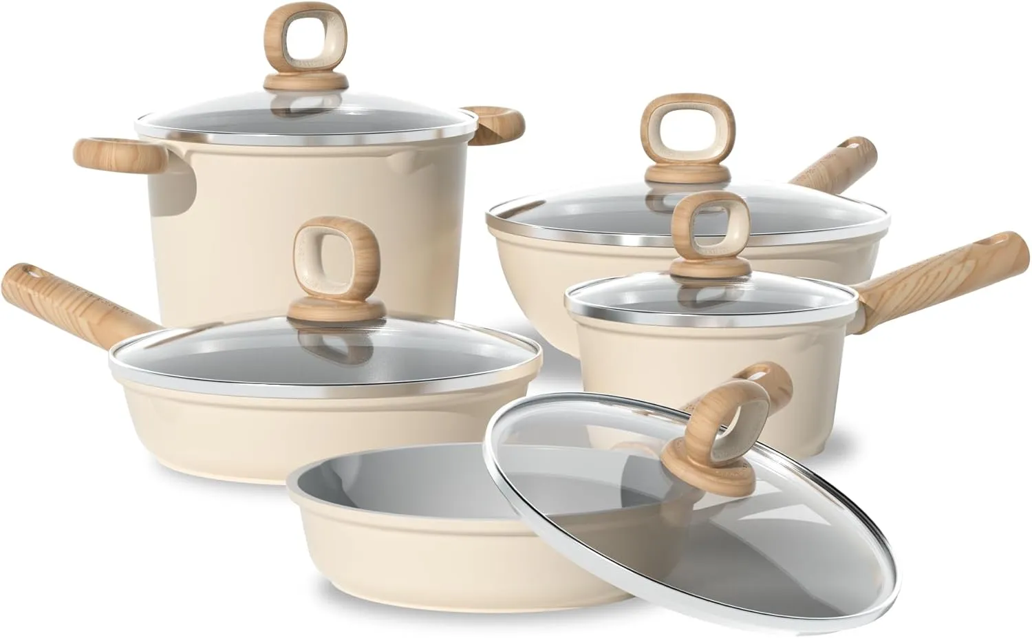 COOKER KING Health Non-toxic Cookware Set, Pots and Pans Set Non-stick,8-Piece Ceramic Cookware Sets, Kitchen Cooking Sets, PFAS PFOA Free Pan Sets with Glass Lids Compatible with All Cooktops