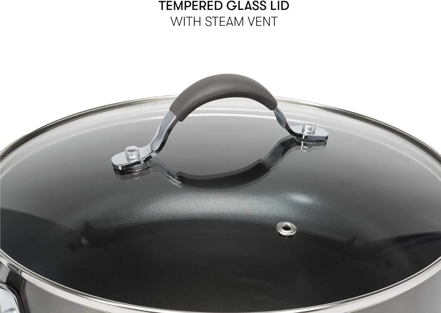 Cooking Light Nonstick Ceramic Deep Cooker, Dishwasher Safe, Scratch Resistant, Easy Food Release Interior, Cool Touch Handle and Even Heating Base, 4-Quart Jumbo Cooker, Gray