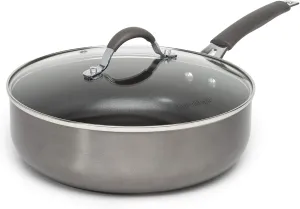 Cooking Light Nonstick Ceramic Deep Cooker, Dishwasher Safe, Scratch Resistant, Easy Food Release Interior, Cool Touch Handle and Even Heating Base, 4-Quart Jumbo Cooker, Gray