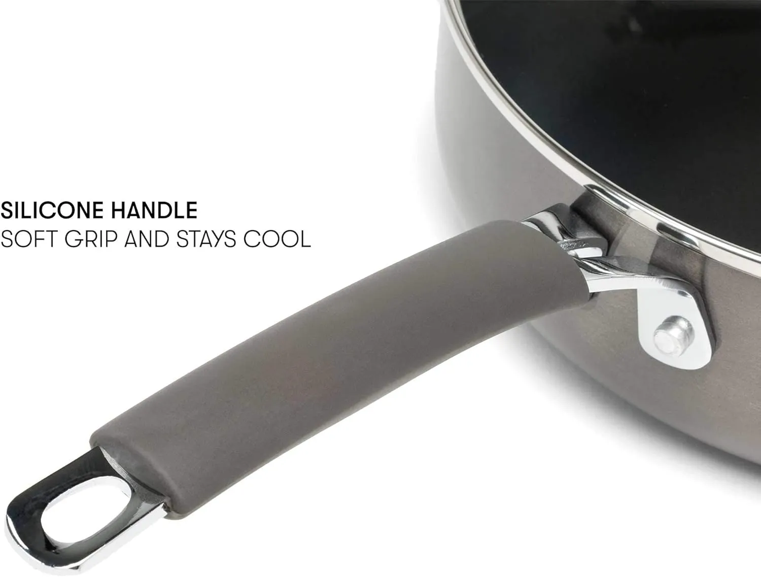 Cooking Light Nonstick Ceramic Deep Cooker, Dishwasher Safe, Scratch Resistant, Easy Food Release Interior, Cool Touch Handle and Even Heating Base, 4-Quart Jumbo Cooker, Gray