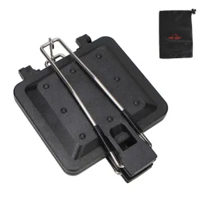 COOL CAMP CF-807 Outdoor Camping Folding Portable Sandwich Nonstick Grill Pan Toast Double Sided Skillet(Black)