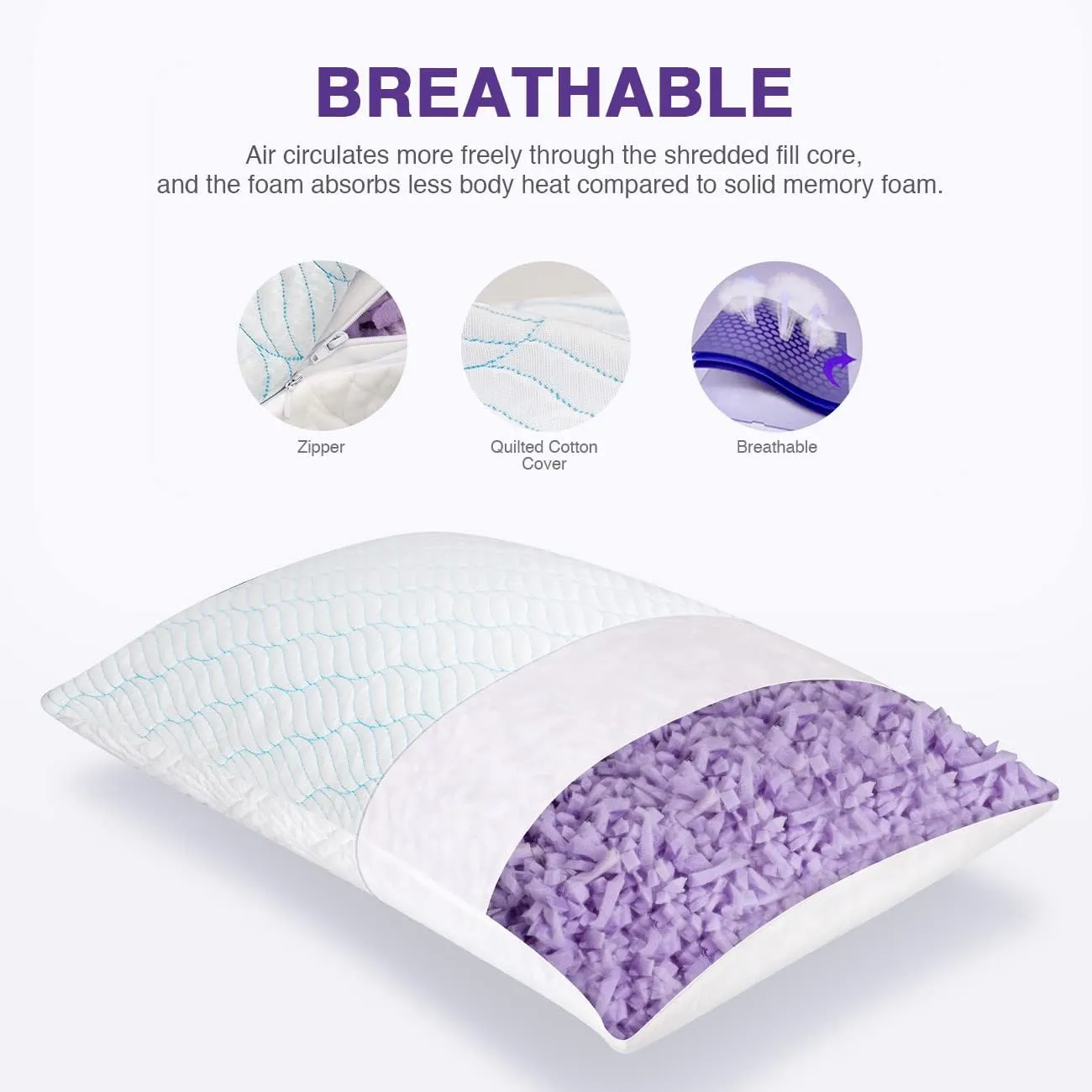 Cooling King Size Pillows, Pillow King Size Set of 2 Shredded Memory Foam, Cool Cold for Sleeping with Zipper, Adjustable Firmness to Hot, Side, Back and Stomach Sleepers, 2 Pack, 20x36