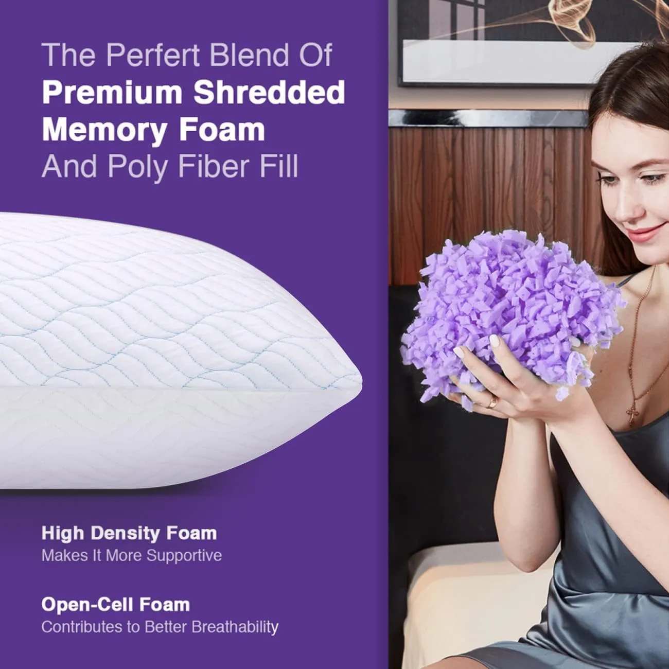 Cooling King Size Pillows, Pillow King Size Set of 2 Shredded Memory Foam, Cool Cold for Sleeping with Zipper, Adjustable Firmness to Hot, Side, Back and Stomach Sleepers, 2 Pack, 20x36