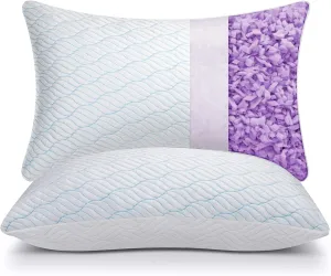 Cooling King Size Pillows, Pillow King Size Set of 2 Shredded Memory Foam, Cool Cold for Sleeping with Zipper, Adjustable Firmness to Hot, Side, Back and Stomach Sleepers, 2 Pack, 20x36