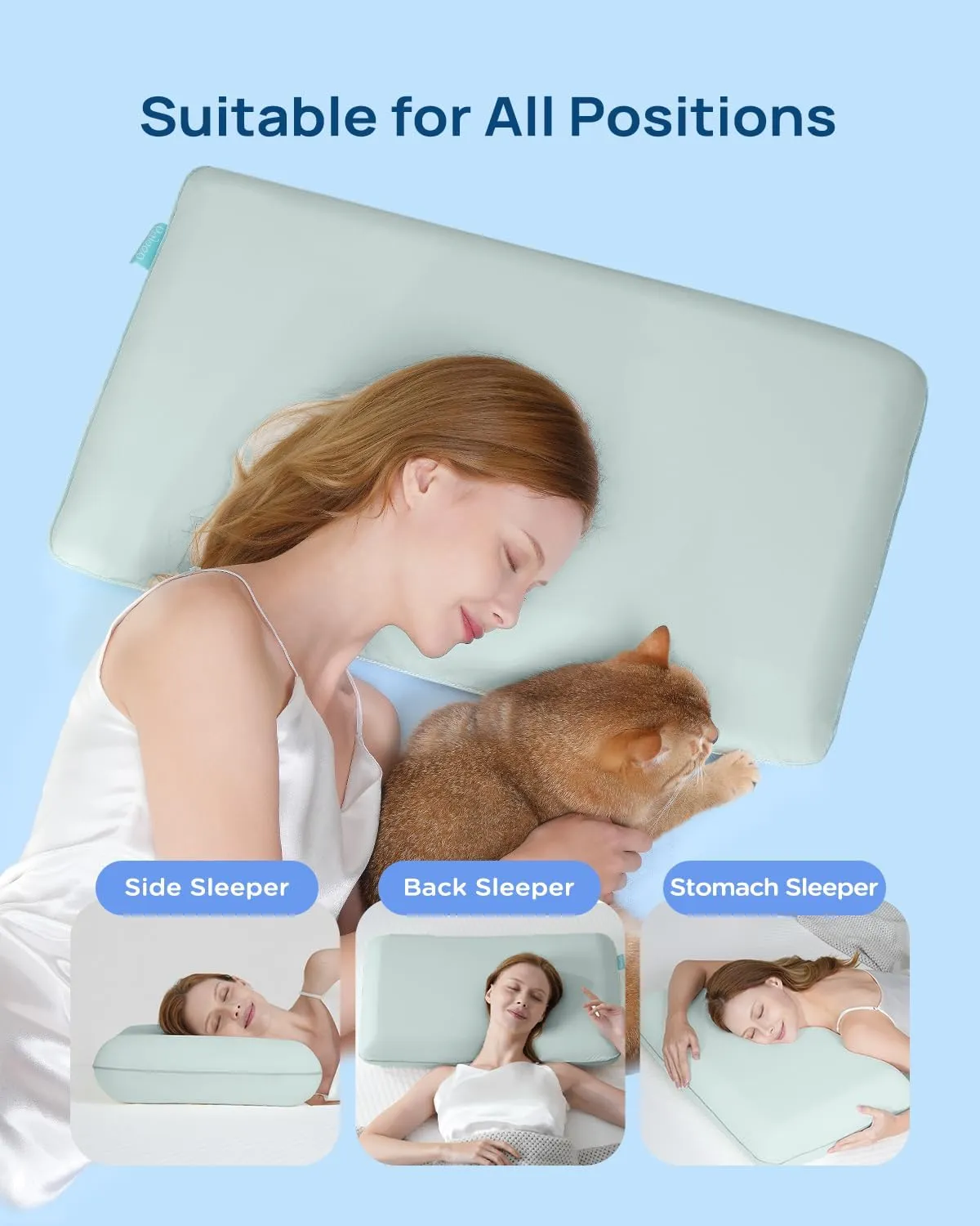 Cooling Soft Memory Foam Pillow, Cervical Neck Pillow for Side Sleepers, Back & Stomach Sleepers, Ergonomic Orthopedic Design for Neck Pain Relief and Deep Sleep, CertiPUR-US, Eggshell Blue