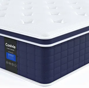Coolvie Twin XL Mattress 14 Inch, Hybrid XL Twin Mattress in a Box, 4 Layer Premium Foam with Pocket Springs for Motion Isolation and Pressure Relieving, Medium Firm Feel, 100-Night Trial