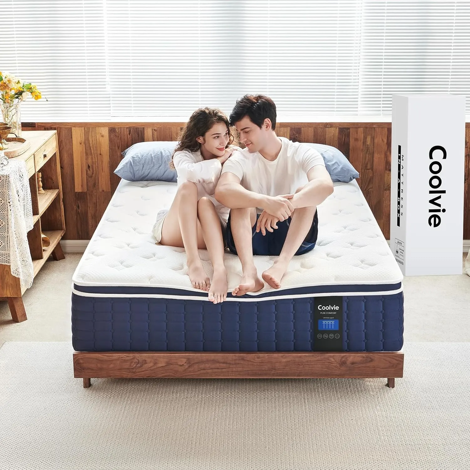 Coolvie Twin XL Mattress 14 Inch, Hybrid XL Twin Mattress in a Box, 4 Layer Premium Foam with Pocket Springs for Motion Isolation and Pressure Relieving, Medium Firm Feel, 100-Night Trial