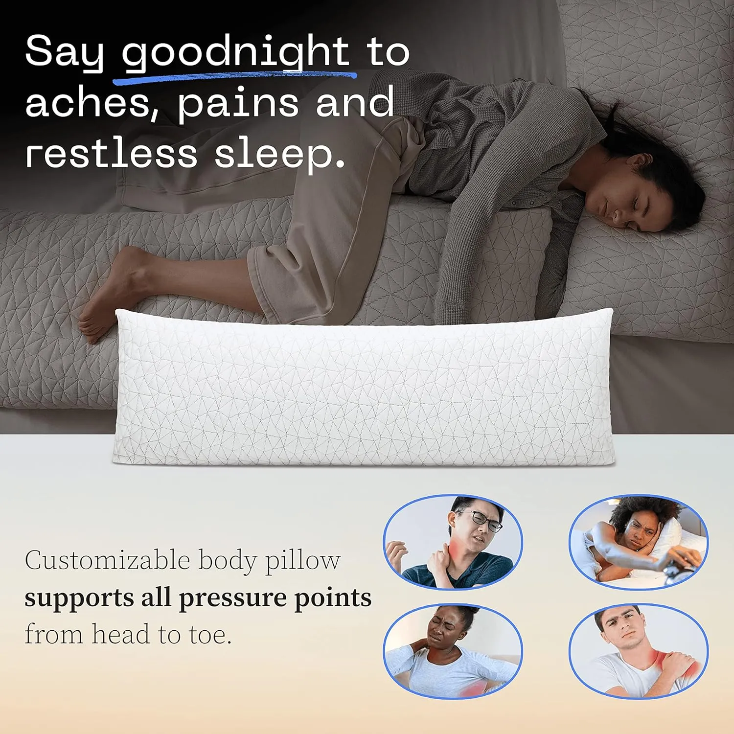 Coop Home Goods Original Adjustable Body Pillow, 20x54 Long Pillow for Back, Shoulder, Hip and Knee Support, Side Sleeper Body Pillows for Adults with Memory Foam & Washable Cover