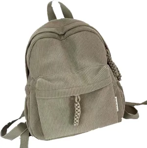 Corduroy Mini Backpack, Cute Corduroy Double, Vintage Mini Fashion Casual Aesthetic Backpack, for Daily and Travel (Khaki)