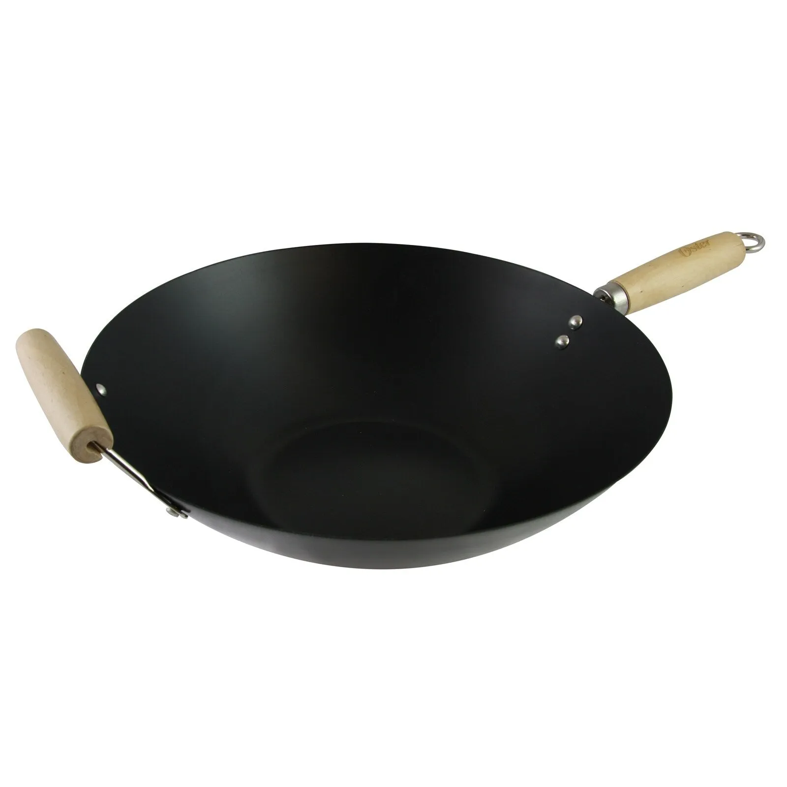 Cormac 13.7 Inch Traditional Flat Bottom Carbon Steel Wok Wooden Handles