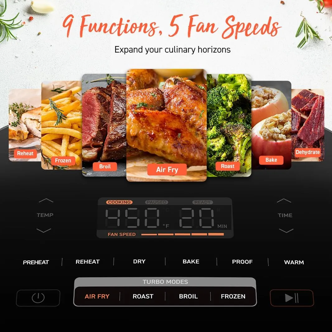 COSORI Air Fryer 9-in-1, Compact but Large 6 Qt, 5 Fast Fan Speeds with 450F for Ultra Crsipy, 95% Less Oil, 100  In-App Recipes, Roast, Bake, Dehydrate, Reheat, Broil, Proof, Ceramic