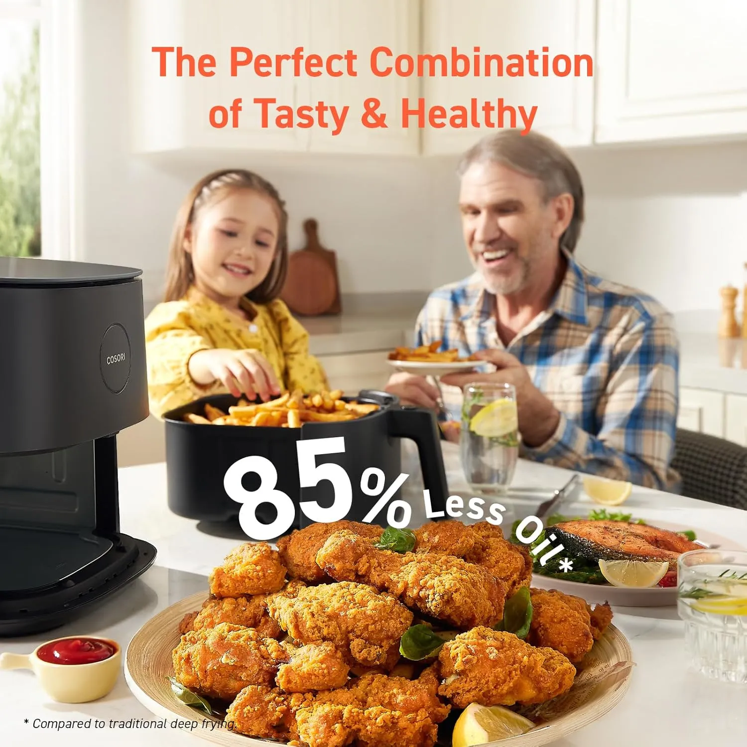 COSORI Air Fryer Pro 9-in-1, Compact 5QT, 450℉: Half Time & Chef-Grade Cook, One-Wipe Clean Glass Panel, 130  In-App Recipes with Nutritional Info, Nonstick & Dishwasher-Safe Basket, Gray