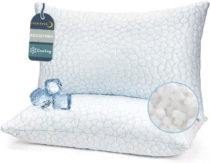 COZSINOOR Adjustable Pillows Queen Size Set of 2 for Sleeping - Cooling Shredded Memory Foam Pillows 2 Pack, Cool Bed Pillows for Back, Side and Stomach Sleepers, Gel Pillow Removable Cover Washable