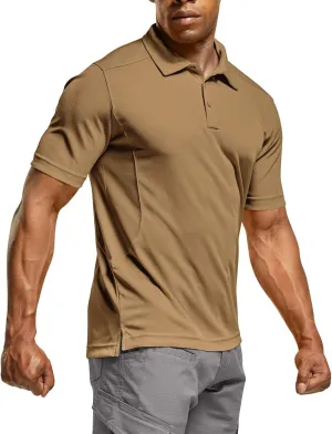 CQR Men's Polo Shirts, Tactical Short Sleeve Golf Performance Shirts, Lightweight Dry Fit UPF 50  Pique