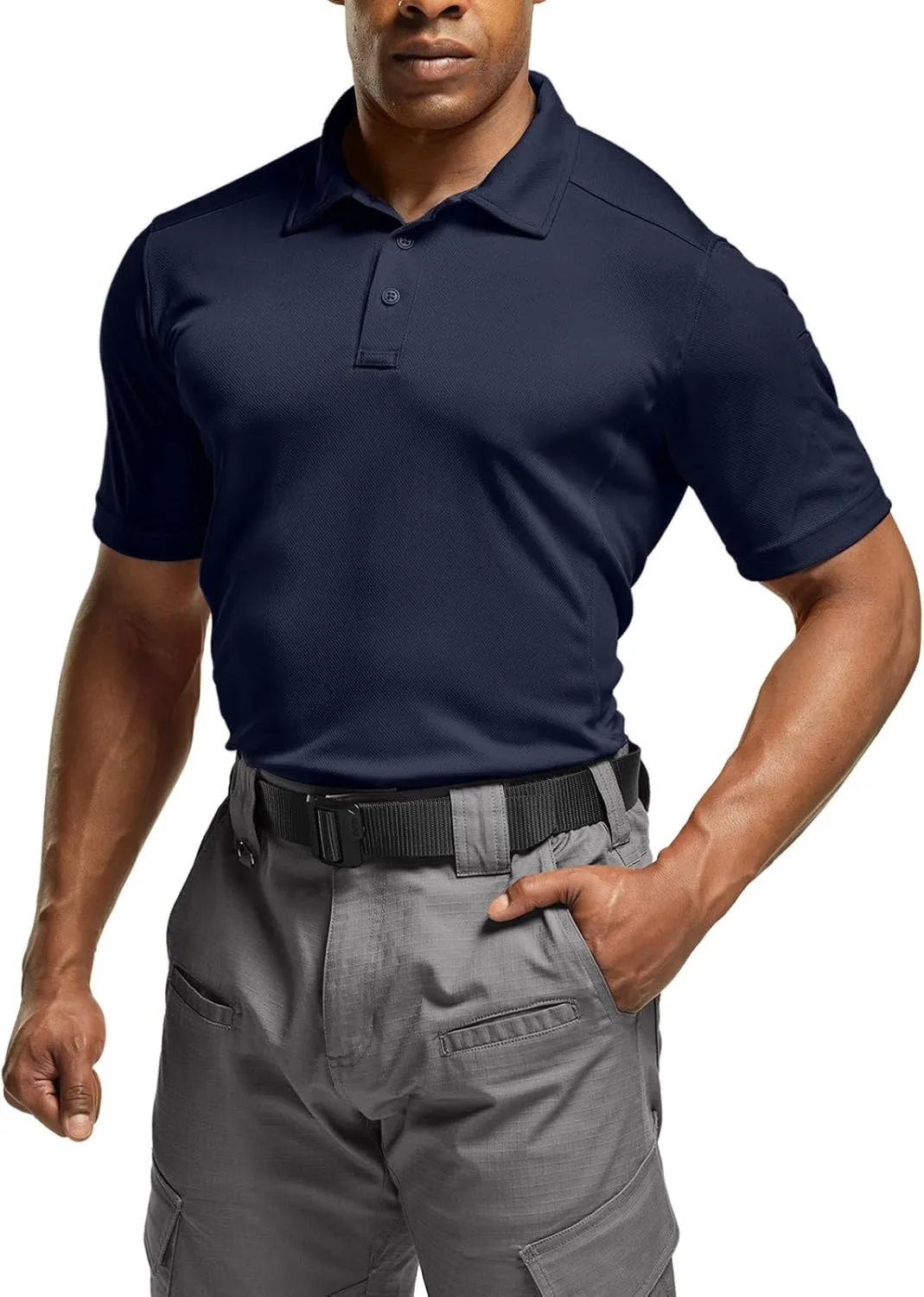CQR Men's Polo Shirts, Tactical Short Sleeve Golf Performance Shirts, Lightweight Dry Fit UPF 50  Pique