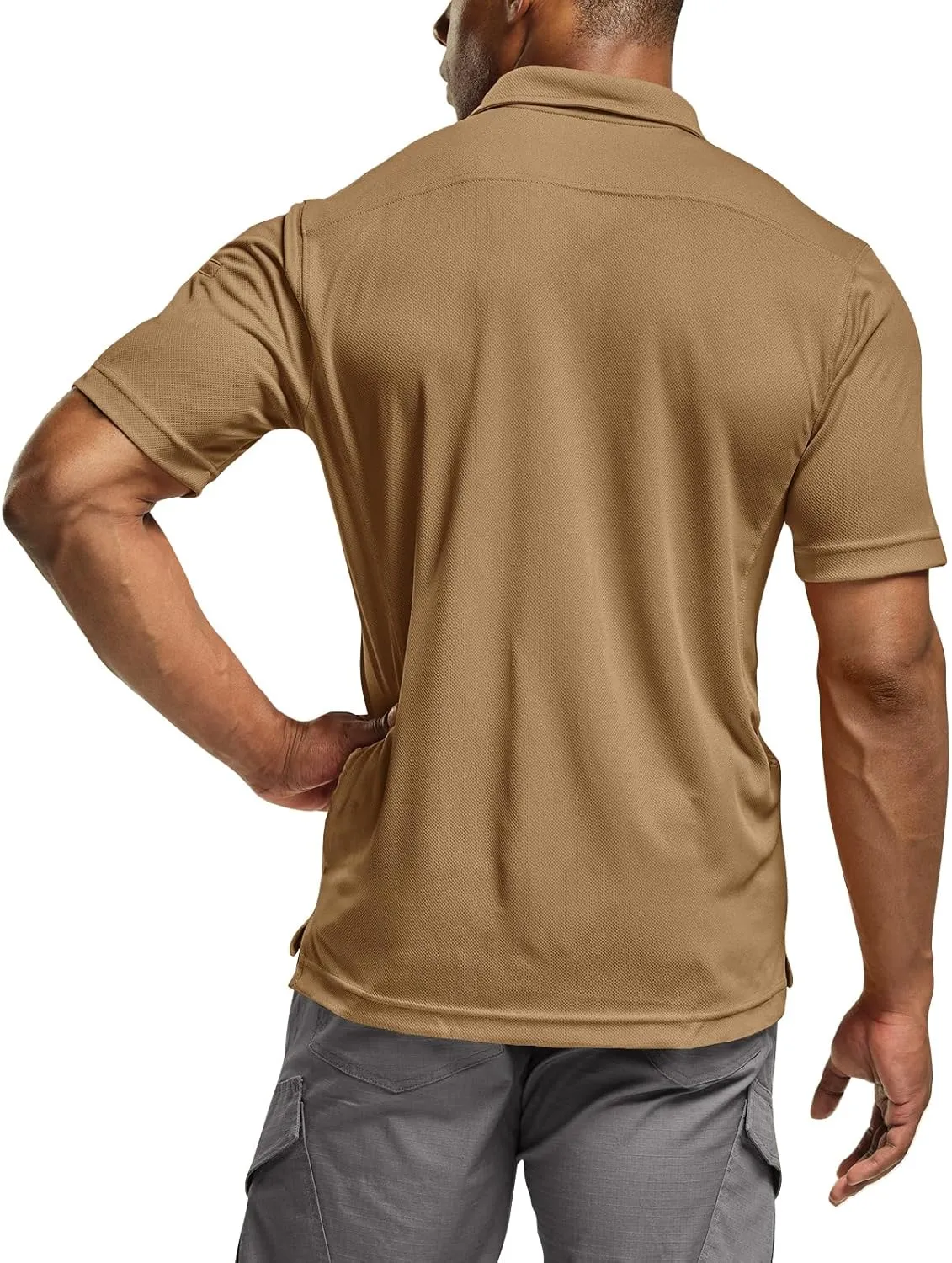 CQR Men's Polo Shirts, Tactical Short Sleeve Golf Performance Shirts, Lightweight Dry Fit UPF 50  Pique